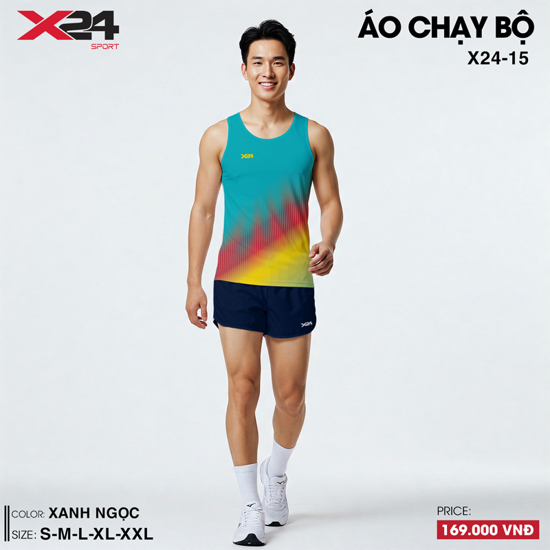 Áo chạy bộ nam xanh ngọc họa tiết chuyển sắc cá tính