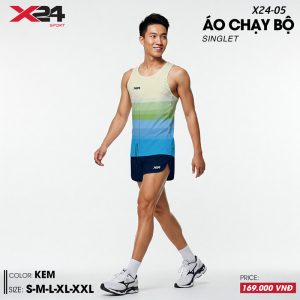 Áo chạy bộ Singlet kem chuyển sắc xanh thời trang