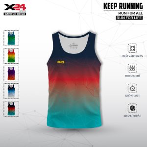 Áo chạy bộ màu xanh biển - đỏ - đen chuyển màu ombre cá tính