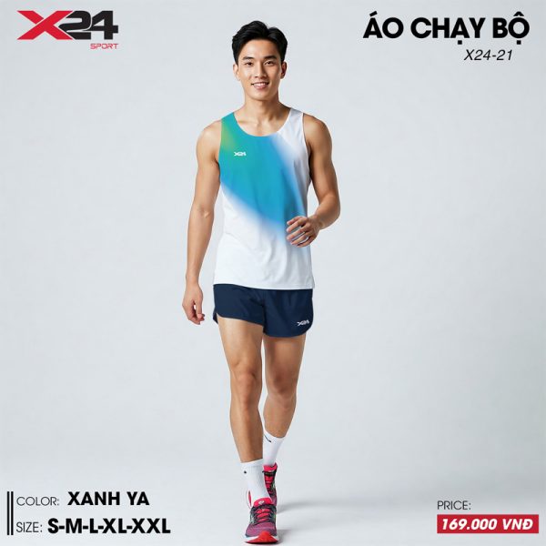 Áo Chạy Bộ Nam Ba Lỗ Trắng Xanh Dương Chuyển Sắc Năng Động