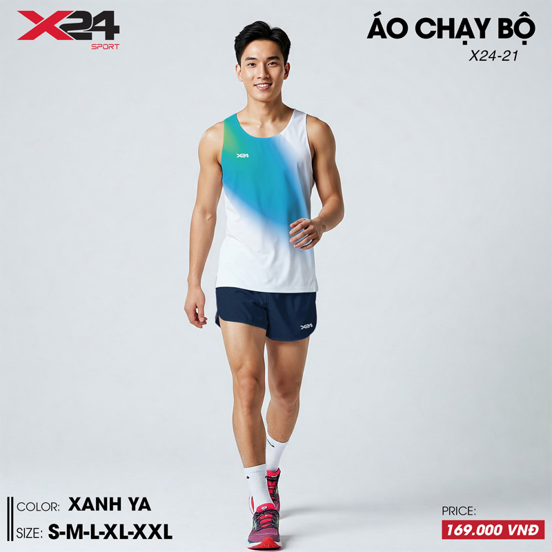 Áo chạy bộ nam màu trắng xanh dương chuyển sắc năng động