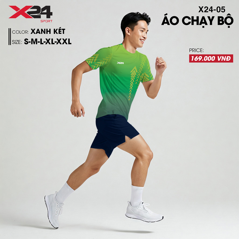 Áo chạy bộ nam màu xanh két hiện đại, ombre thể thao, nhẹ thoáng, phù hợp cho vận động