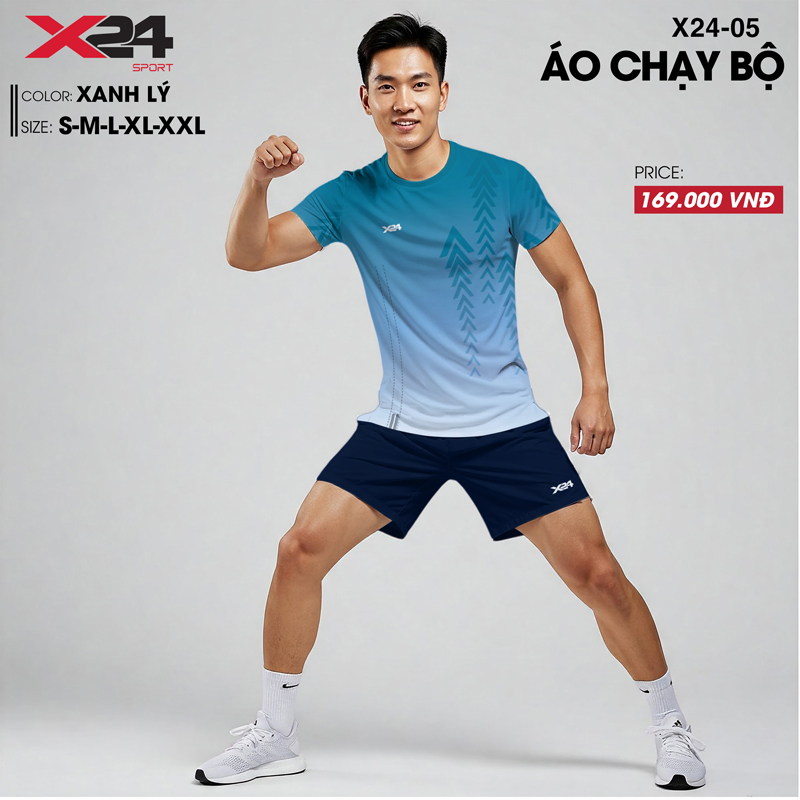 Áo chạy bộ nam màu xanh gradient mát mẻ X24-05