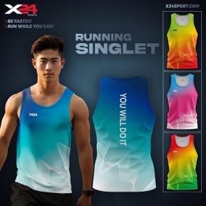 Áo chạy bộ thiết kế màu gradient xanh dương trắng truyền cảm hứng