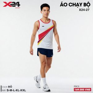 Áo chạy bộ nam ba lỗ màu trắng phối sọc thể thao