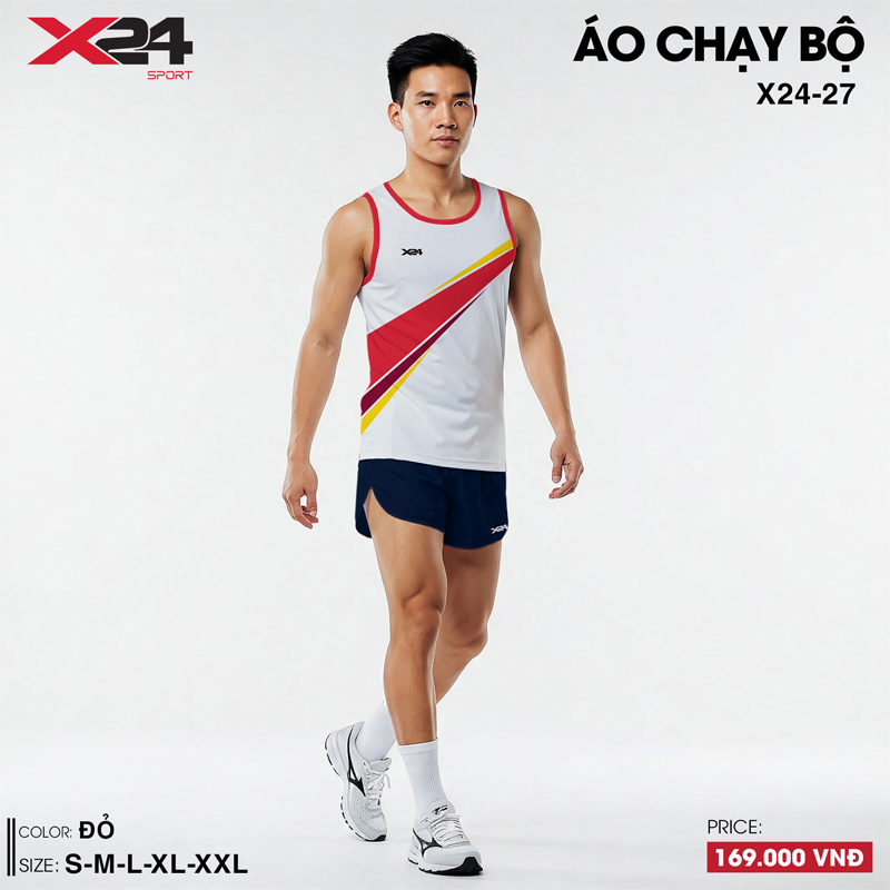 Áo chạy bộ nam ba lỗ màu trắng phối sọc thể thao