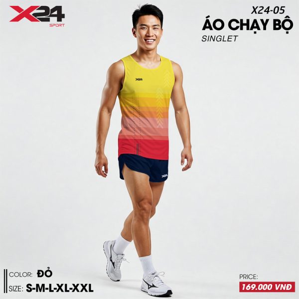Áo chạy bộ nam màu Đỏ Gradient thể thao – Dáng Singlet thoáng khí - Hình ảnh 2