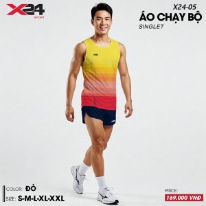 Áo chạy bộ nam màu Đỏ Gradient thể thao – Dáng Singlet thoáng khí