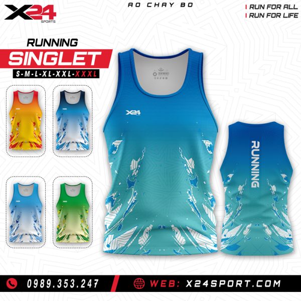 Áo Singlet Chạy Bộ Nam Xanh Dương - Xanh Ngọc Năng Động