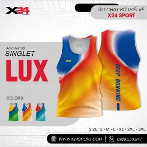 Áo chạy bộ Singlet LUX phối màu xanh cam vàng - Keep Running