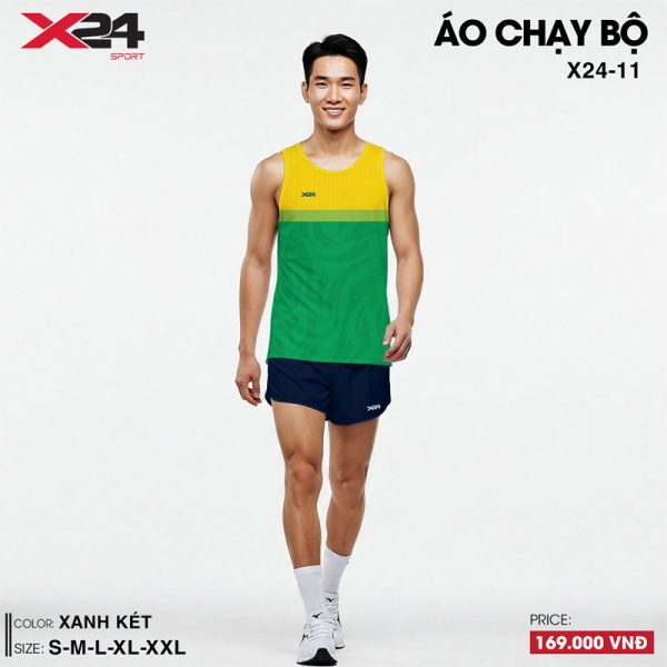 Áo chạy bộ nam màu xanh kết phối vàng – Năng động & nổi bật ngoài đường chạy