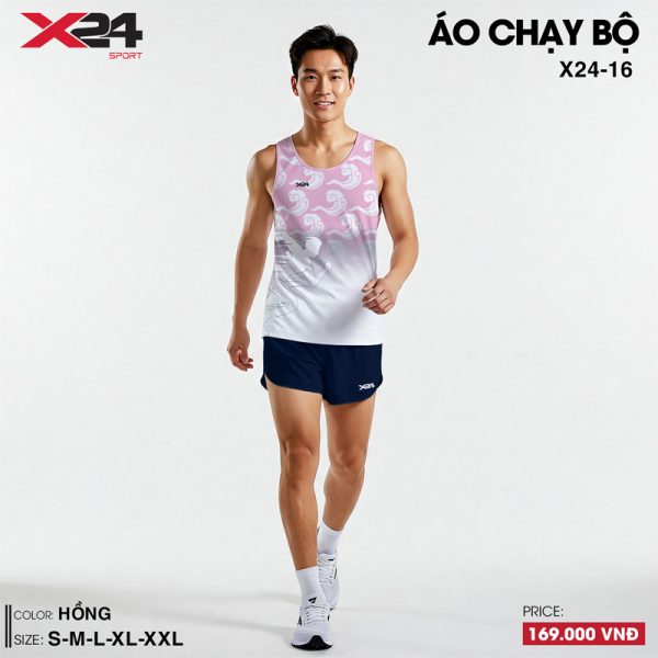 Áo chạy bộ nữ hồng nhạt chuyển sắc trắng họa tiết xoáy nghệ thuật - Hình ảnh 2
