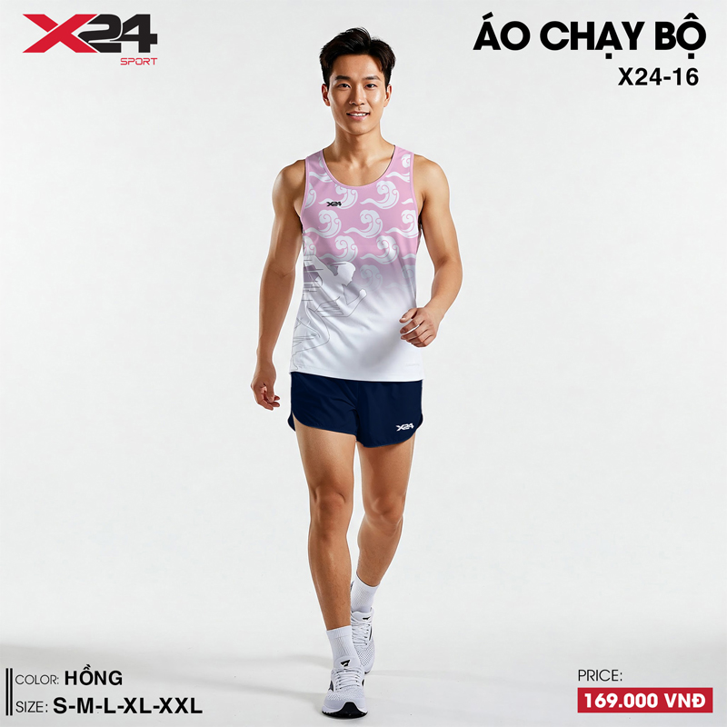 Áo chạy bộ nữ hồng nhạt chuyển sắc trắng họa tiết xoáy nghệ thuật
