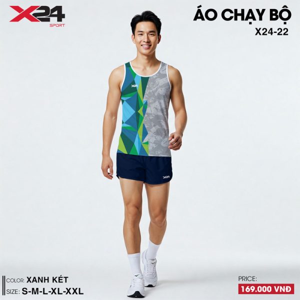 Áo Chạy Bộ Nam - Màu Xanh Két Kết Hợp Xám Ánh Bạc Thiết Kế Hình Học Năng Động - Hình ảnh 2