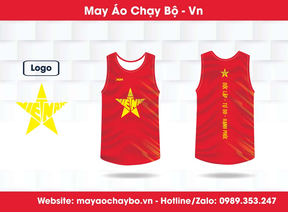 Áo chạy bộ chiến thắng Việt Nam màu đỏ tươi họa tiết sao vàng
