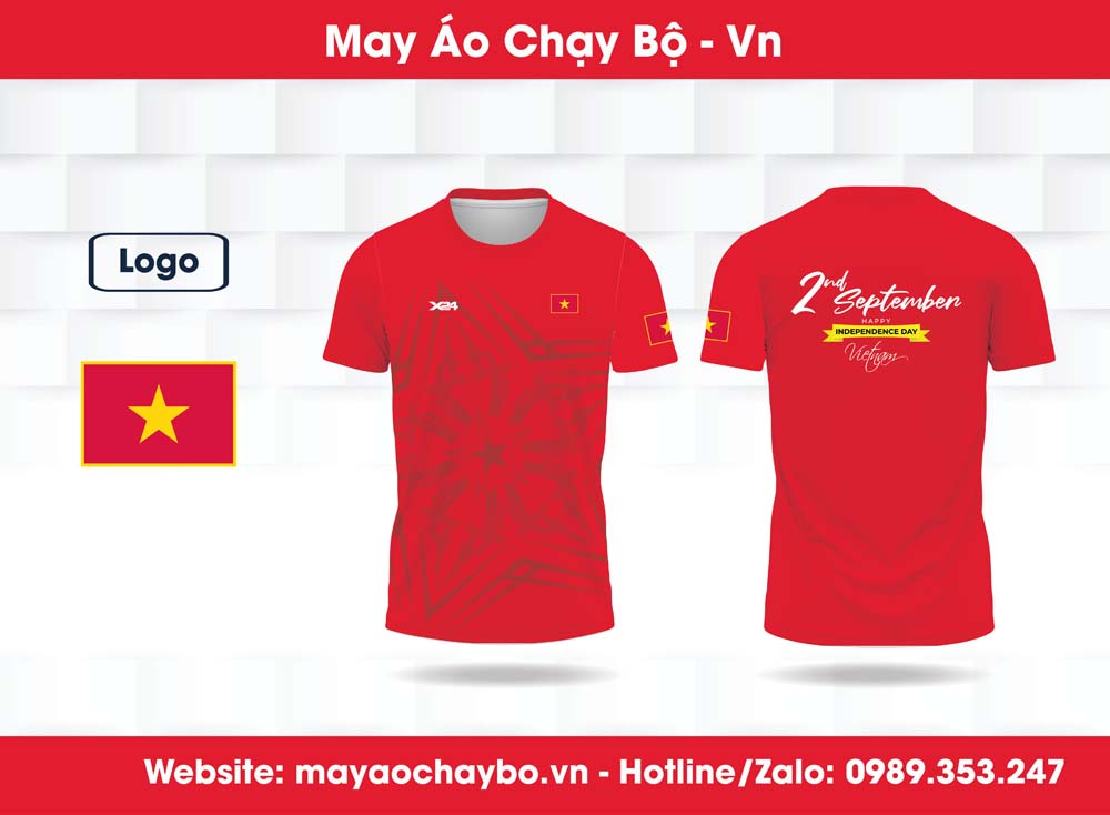 Áo chạy bộ đỏ Quốc Khánh 2/9 với ngôi sao vàng, cờ Việt Nam và chất liệu thể thao thoáng mát