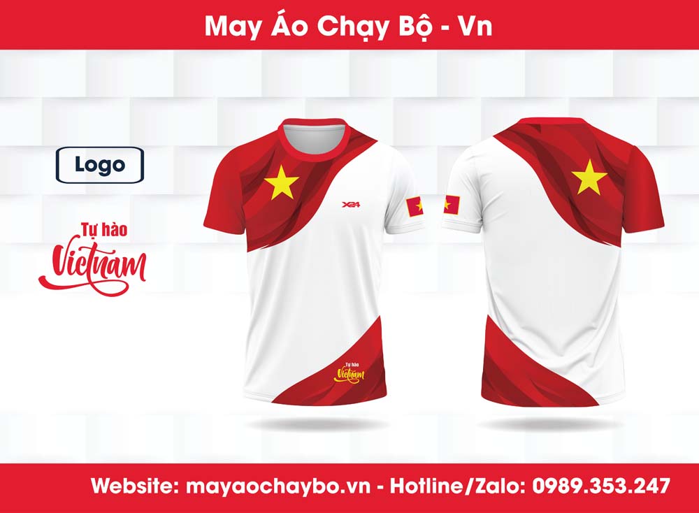 Áo chạy bộ trắng đỏ ngôi sao vàng Hòa Bình Việt Nam