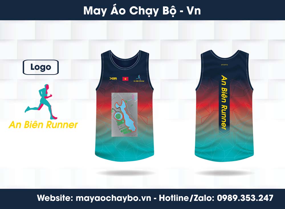 Áo chạy bộ An Biên Runner xanh biển đỏ cam với thiết kế hiện đại