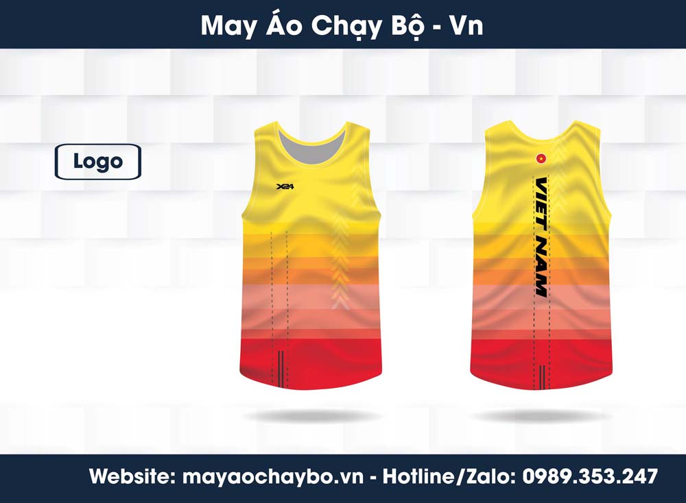 Áo chạy bộ chuyển sắc vàng cam đỏ thiết kế thể thao, thấm hút mồ hôi tốt