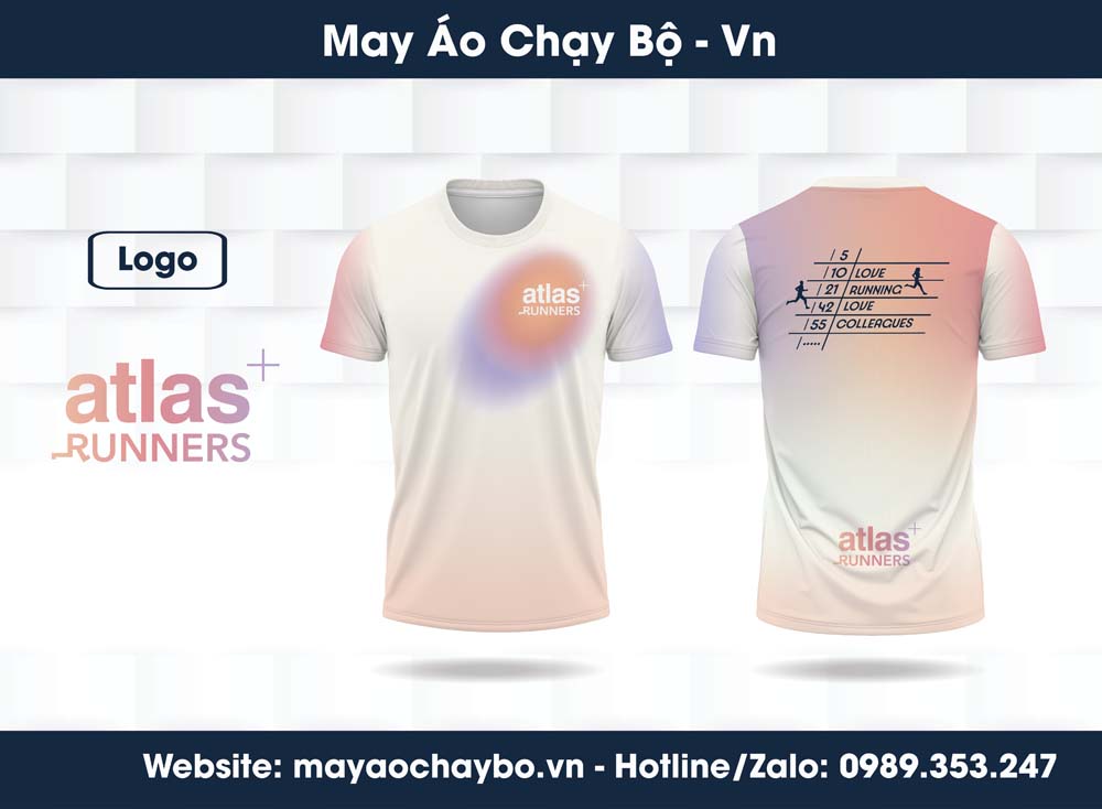 Áo chạy bộ Atlas Runners màu trắng ngà phối tím hồng cam
