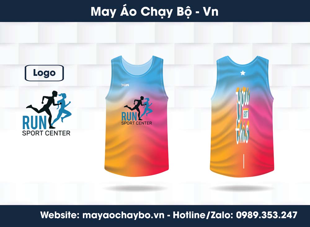 Áo chạy bộ không tay màu ombre xanh vàng cam hồng với dòng chữ You Got This sau lưng