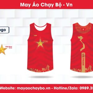 Áo chạy bộ đỏ – Tự hào Việt Nam với họa tiết kiến trúc & bản đồ vàng ấn tượng