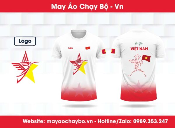 Áo Chạy Bộ Trắng Tự Hào Việt Nam - Thiết Kế Độc Lập Rực Sắc Đỏ Vàng