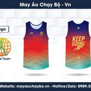 Áo chạy bộ phối màu chuyển sắc xanh biển – đỏ – cam – xanh ngọc
