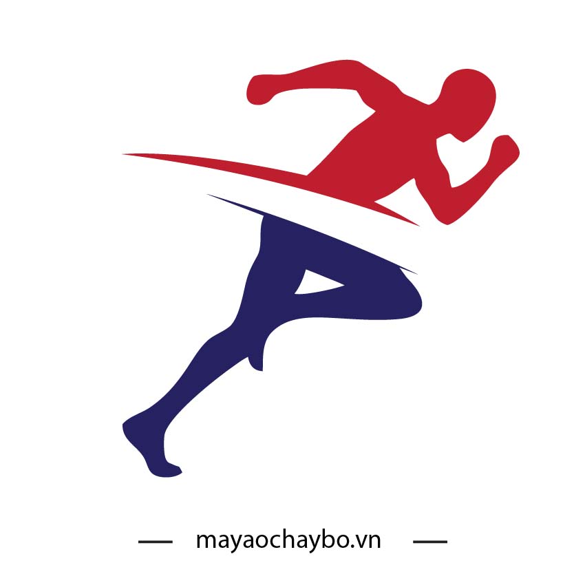 Logo chạy bộ sáng tạo màu đỏ và xanh đậm - biểu tượng cho năng lượng và đam mê trong thể thao
