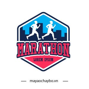 Logo chạy bộ CLB Dõi Bước Marathon – Xanh Dương Đậm & Đỏ Năng Lượng