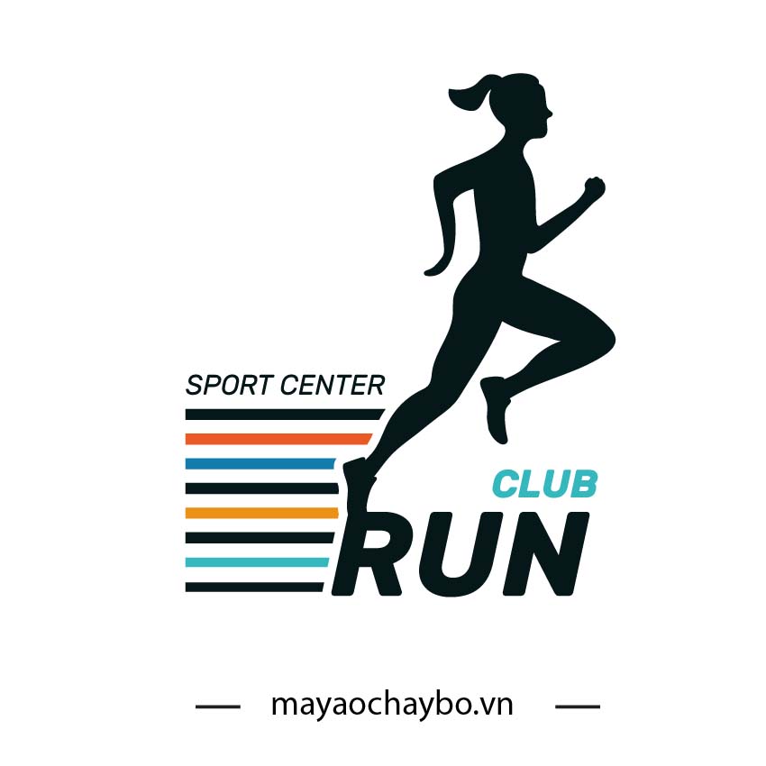Logo áo chạy bộ RUN CLUB SPORT CENTER tông đen cam năng động