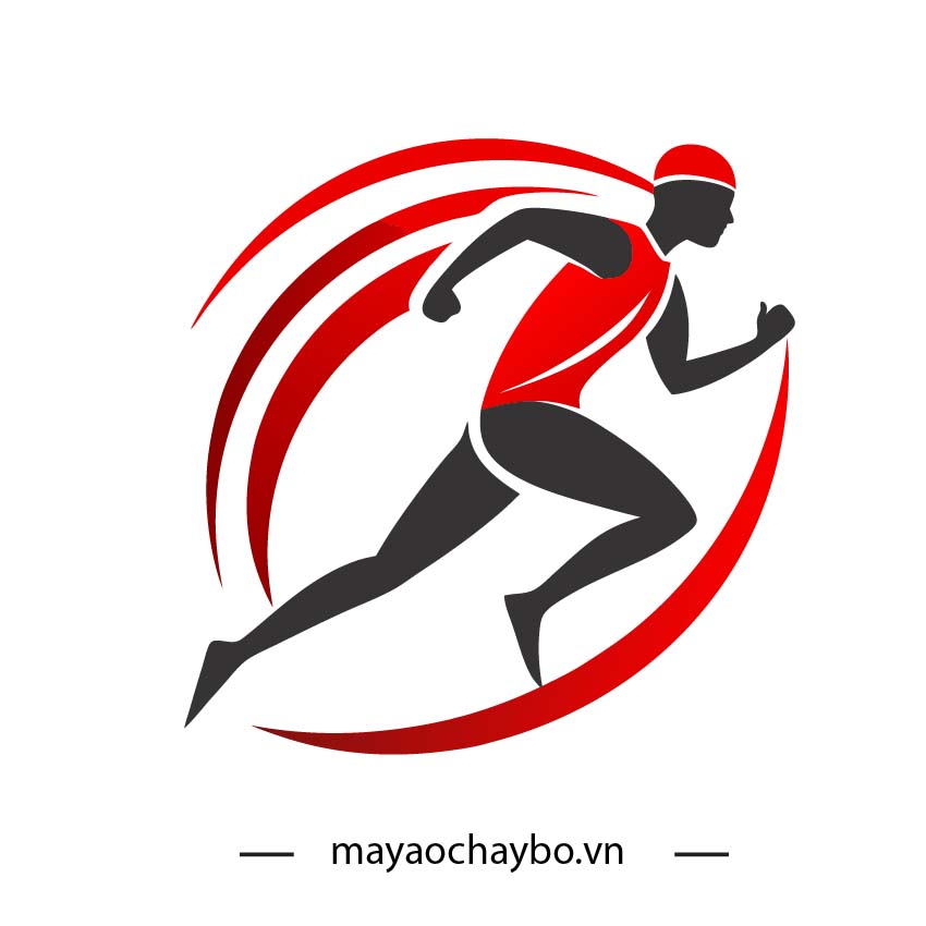 Logo áo chạy bộ marathon màu đỏ năng động với điểm nhấn thể thao