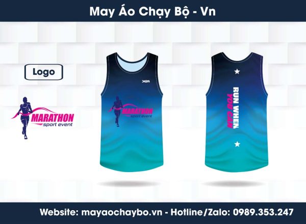 Áo chạy bộ xanh biển ombre 'Run When You Can' sát nách thoáng mát