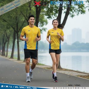 Áo chạy bộ nhóm – Màu vàng phối xanh nổi bật, thoáng mát, dễ nhận diện khi tập luyện