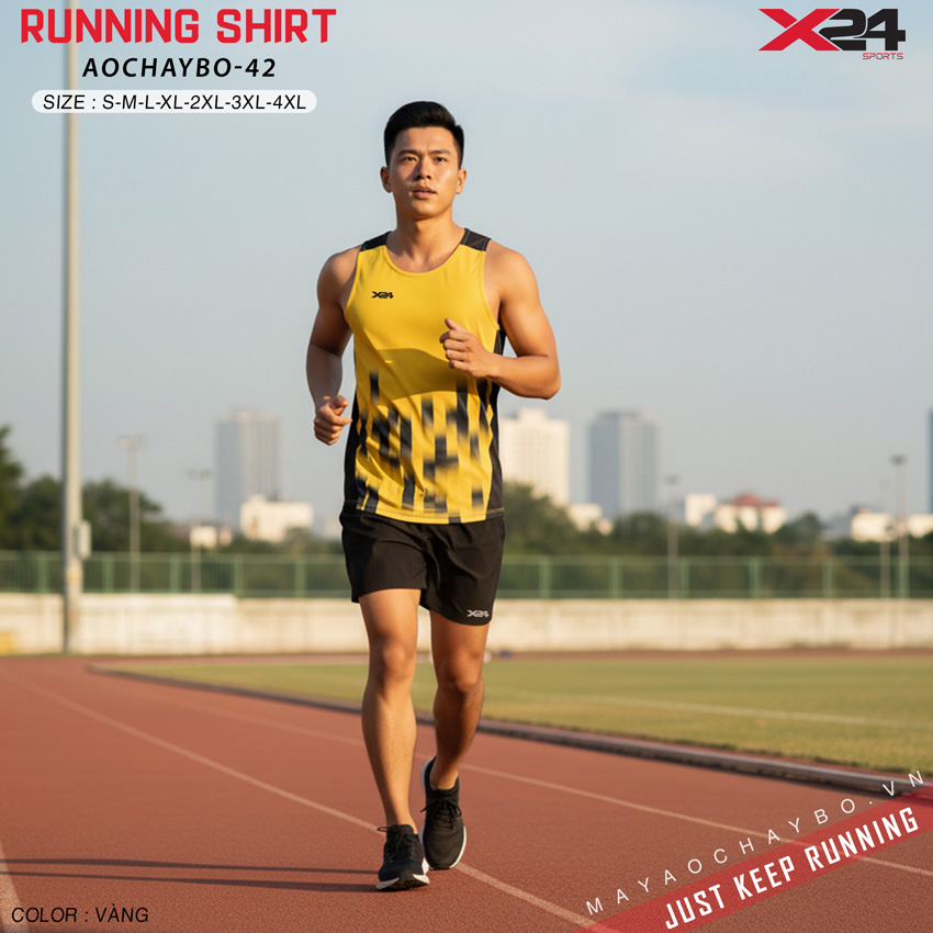 Áo chạy bộ nam vàng phối đen AOCHAYBO-42 cá tính, năng động