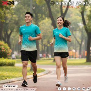 Áo Chạy Bộ Nam Nữ Xanh Ngọc AOCHAYBO-43 Chất Liệu Thun 4 Chiều Thoáng Khí
