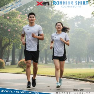 Áo Chạy Bộ X24 Màu Xám Đen | Mẫu AOCHAYBO-46
