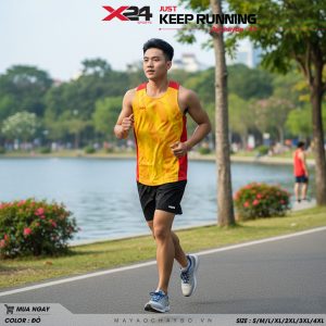 Áo chạy bộ thể thao nam nữ màu vàng đỏ – Năng động, nổi bật và đậm chất team