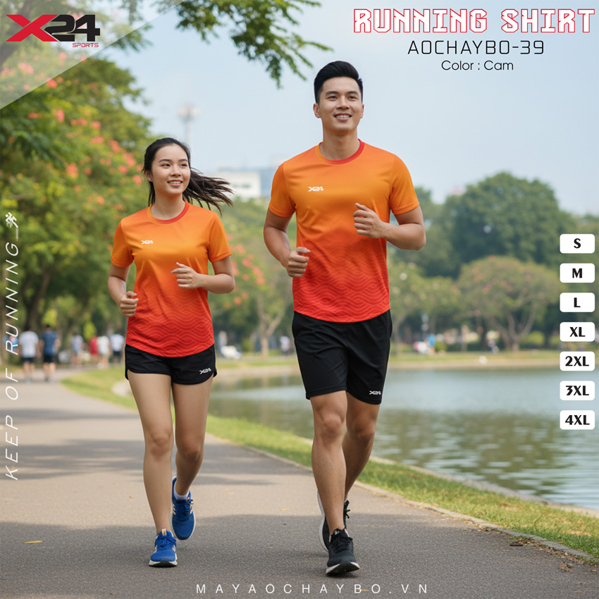 Áo chạy bộ X24 màu cam chuyển sắc cho cả nam và nữ