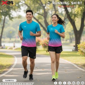 Áo chạy bộ xanh ya chuyển hồng tím – Năng động và hiện đại