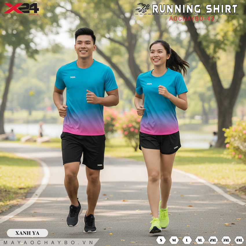 Áo chạy bộ xanh ya chuyển hồng tím – thiết kế cho nam nữ hiện đại