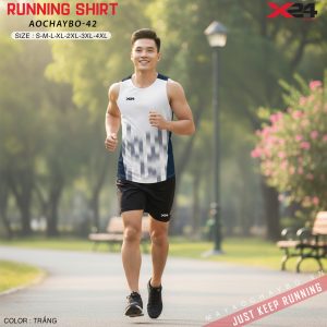Áo Chạy Bộ Nam AOCHAYBO-42 Màu Trắng Xám Sát Nách