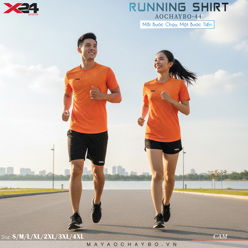 Áo chạy bộ X24 màu cam dành cho chạy bộ, thiết kế trẻ trung, thoáng mát, phù hợp cả nam và nữ