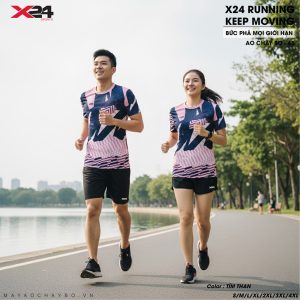Áo chạy bộ X24 – Mẫu số 45 – Tím than phối hồng pastel