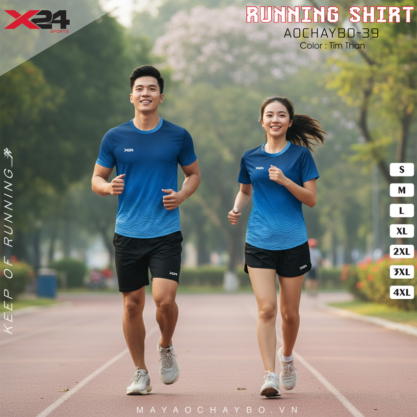 Áo chạy bộ màu tím than chuyển sắc, mã AOCHAYBO-39 với thiết kế gợn sóng hiện đại, phù hợp vận động ngoài trời